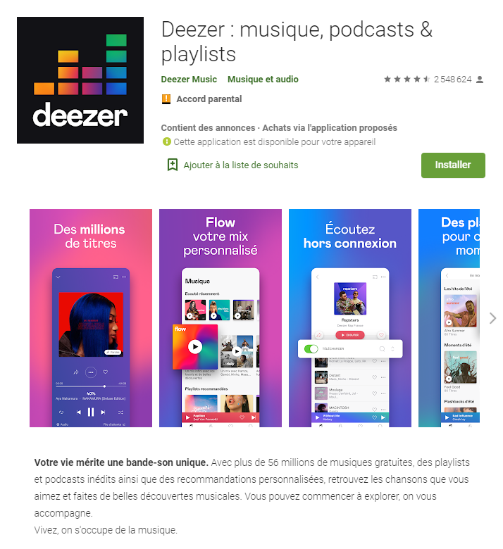 Deezer sur Play store